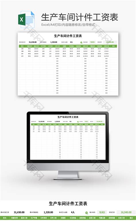 计件工资Excel表下载-包图网