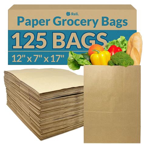 Reli. Paper Grocery Bags (125 Pcs Bulk) (12x7x17) 70 Lbs Basis, Extra ...