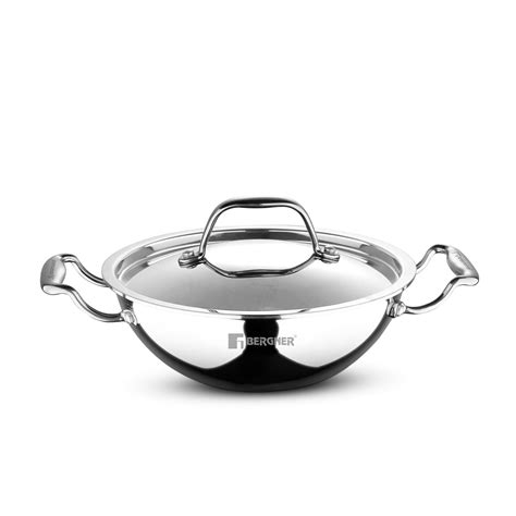 BERGNER Argent TriPly Stainless Steel 18cm Kadai with Stainless Steel ...
