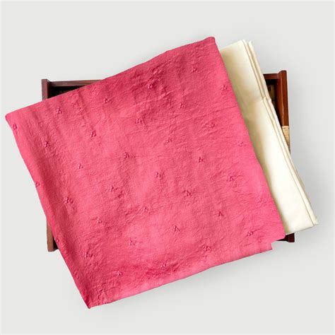 Unisex Bright Pink | Embroidered Pure Raw Silk Kurta Fabric (3 Meters ...