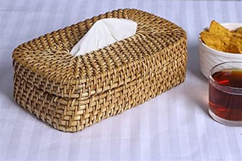 AKWAY Wicker Tissue Box Bamboo Tissue Holder, Rattan Paper Napkin ...