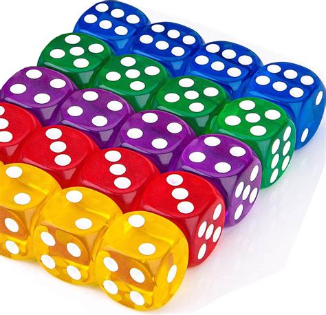 Pack of 20 Colourful D6 Dice Play Dice Acrylic Multicoloured Dice Set ...