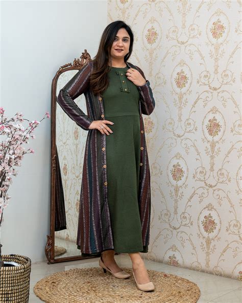 Woollen long Dress with Detachable Long Shrug | The Jaipur Studio