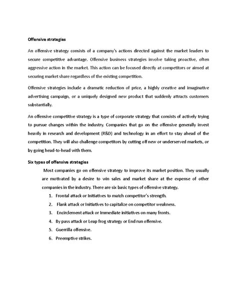 Offensive AND Defensive Strategies - Offensive strategies An offensive ...
