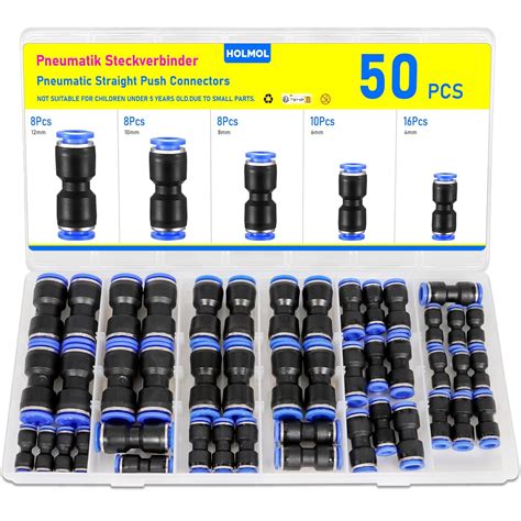 HOLMOL Pneumatic Straight Push Connectors 50PCS, Pneumatic Quick ...