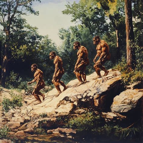 Scene depicting the evolution of early human anatomy from ...