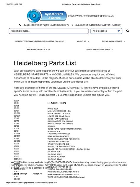 Heidelberg Parts List - Heidelberg Spare Parts | PDF | Gear | Pump
