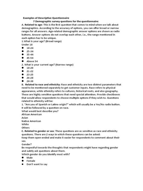 Image result for Descriptive Research Questionnaire Example