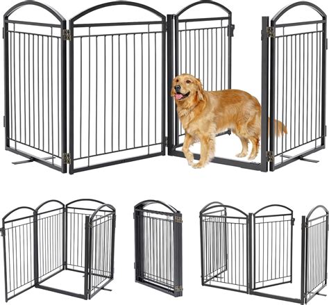 Amazon.com: Paulmele Full Metal Free Standing Dog Gate with Door for Indoor & Outdoor,96'' Extra ...