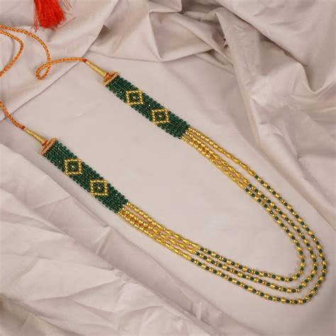 Kolhapuri Dholki Beads Mala Design Green – Rishabh Gold