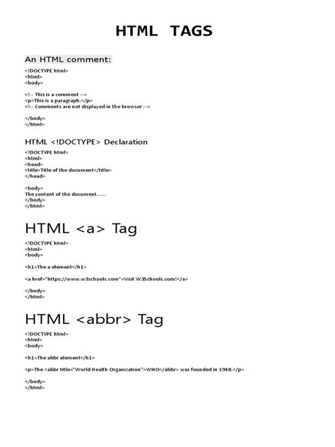 Image result for HTML Tags PDF