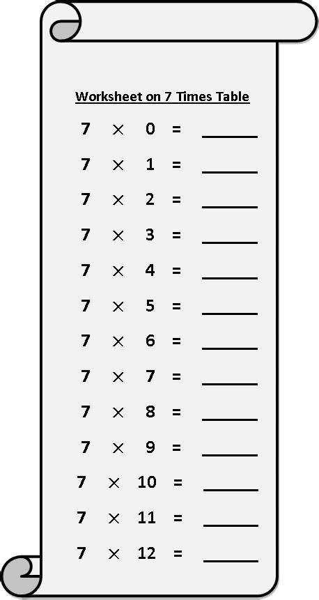 Image result for 7 Times Table Worksheet