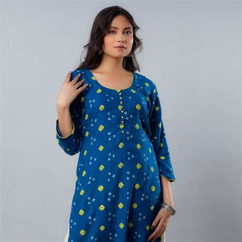 Bandhani Tie-dye Cotton Long Straight Kurta for Women