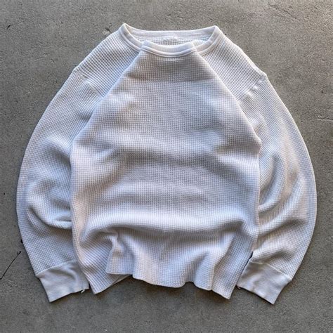 Vintage 90s White Thermal Long Sleeve... - Depop