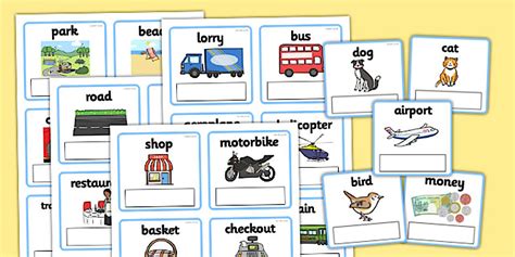 EAL Everyday Objects Out and About Editable Cards with English