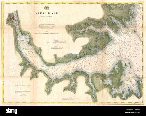 1874 U.S. Coast Survey Map of the Neuse River, North Carolina Stock ...