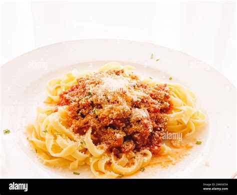Pasta with bolognese sauce and parmesan cheese, homemade food and ...