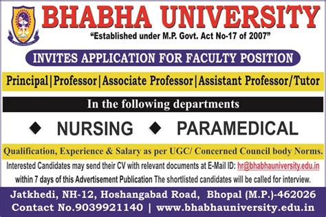 Current Jobs - Bhabha University Bhopal Madhya Pradesh