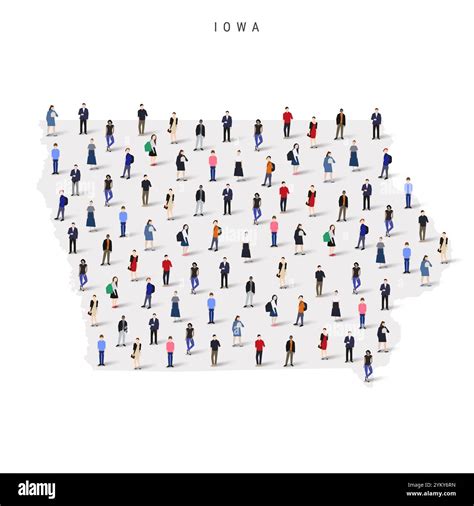 Iowa US state population map. Large group of people. Flat vector illustration isolated on white ...