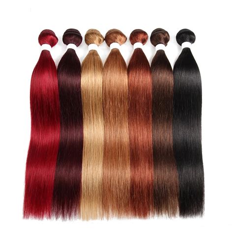 Straight Bundles Black Burgundy Red Blonde Brown Color Remy Human Hair ...