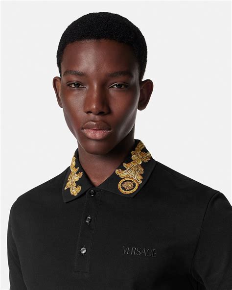 Embroidered Barocco Leaf Polo Shirt | VERSACE US