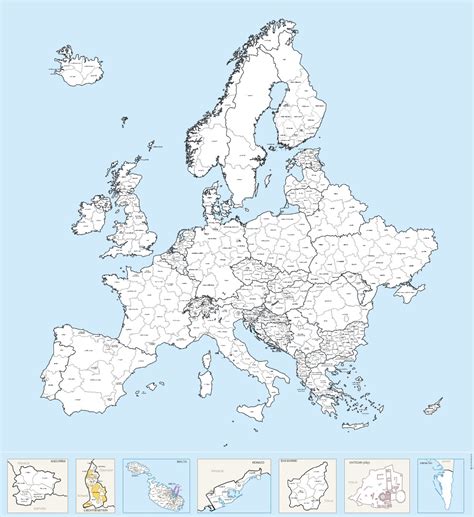 Europe countries regions named - vector map