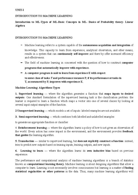 UNIT-i - Machine learning - UNIT-I INTRODUCTION TO MACHINE LEARNING ...