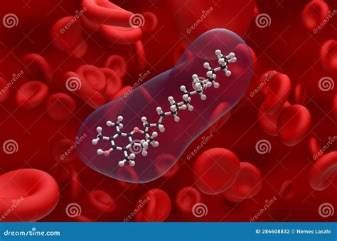 Vitamin E Structure in the Blood Flow – Ball and Stick Closeup View 3d Illustration Stock ...