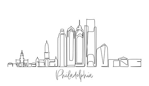 Single line drawing of Philadelphia USA skyline. Town and buildings ...