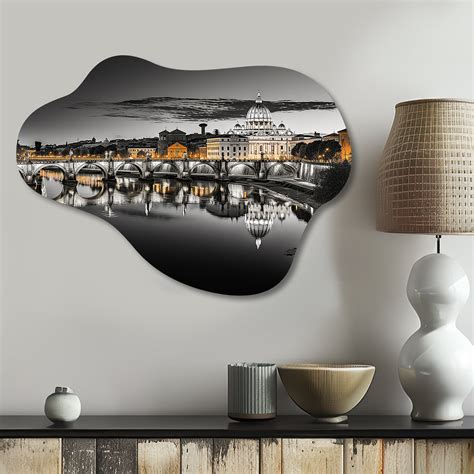 Latitude Run® Black And White Rome Cityscape - Rome Cloud Shape Assymterical Metal Wall ...