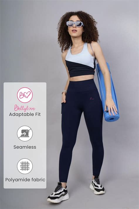 Seamless High Waisted Tummy Compression Navy Blue Postpartum Leggings ...