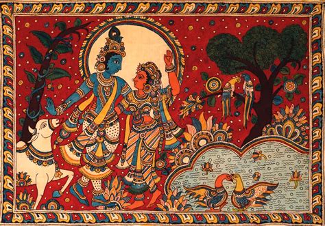 Buy Radha- Krishna in Brindavan Kalamkari Painting by Siva Reddy