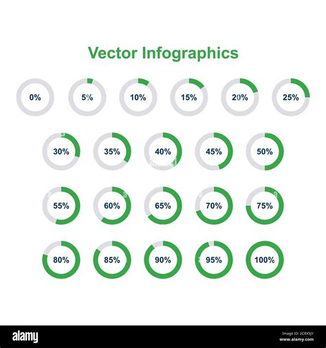 Set of pie chart infographic elements. 0, 5, 10, 15, 20, 25, 30, 35, 40 ...