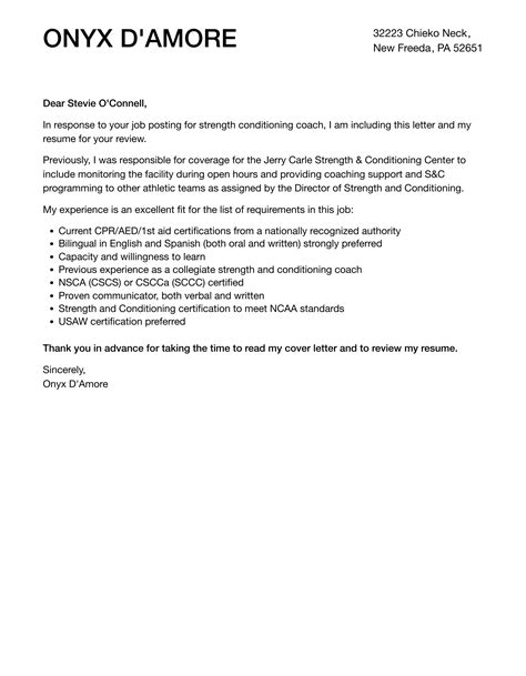 Strength Conditioning Coach Cover Letter | Velvet Jobs