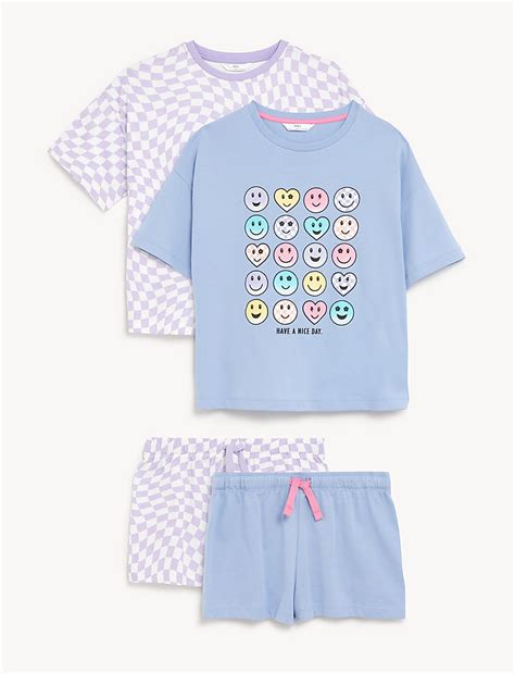 Buy 2pk Pure Cotton Patterned Short Pyjama Sets at Marks & Spencer