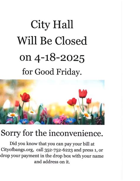 April 18 City Hall Closed for Good Friday | Bangs TX
