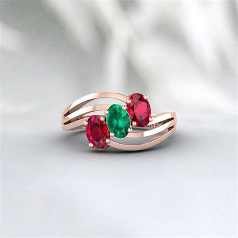 Oval Cut Red Ruby And Emerald Ring July Birthstone Wedding Ring ...