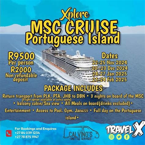 MSC CRUISE Portuguese island 24-27 Jan 2025, Mozambique - Portuguese Islands, Durban, 24 January ...