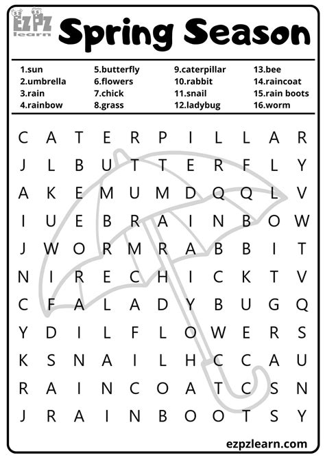 Spring Season Vocabulary Word Search for Kids and English Language ...