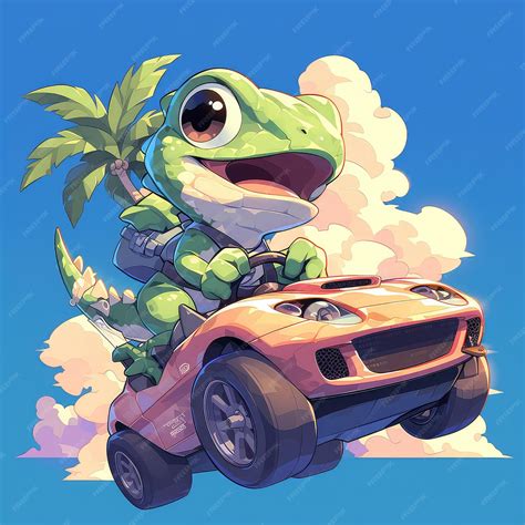 Premium Vector | A lizard driving a remote controlled car cartoon style