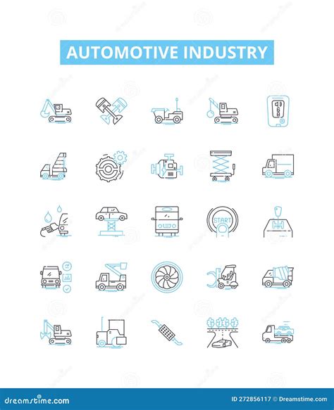 Automotive Industry Vector Line Icons Set. Vehicles, Autos, Cars, Trucks, Engines, Automakers ...