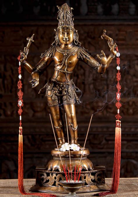 Brass Shiva Statue - Standing with Deer & Axe, Hindu God of Destruction - 32"