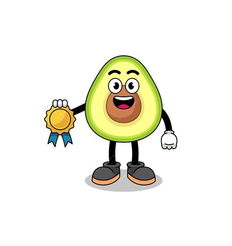 Avocado cartoon illustration with satisfaction guaranteed medal ...