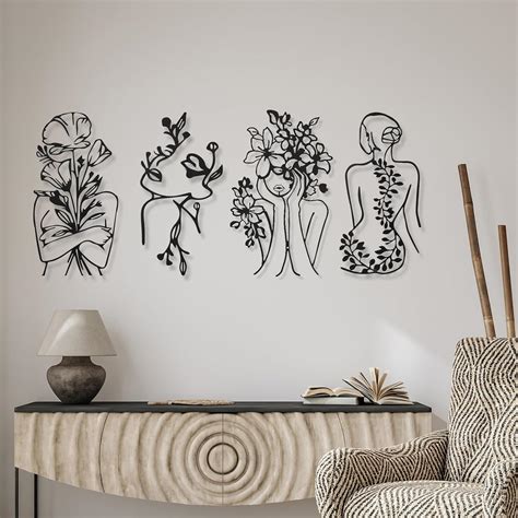 Amazon.com: Therwen 4 Metal Wall Art Decor Minimalist Abstract Woman ...