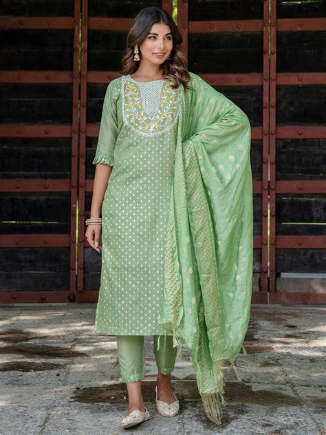 Varnika Chanderi Silk Kurta Set: Coding Embroidery, Party Wear Eleganc ...