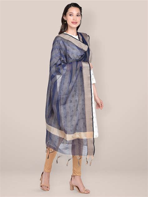 Woven brown & beige Striped Cotton Chanderi Dupatta. brown, Dupatta for ...