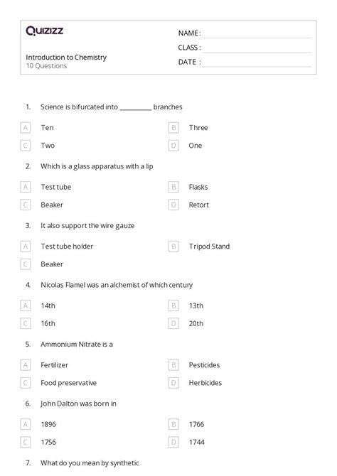 50+ Chemistry worksheets for 6th Class on Quizizz | Free & Printable