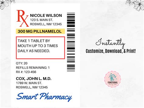 Prescription Label Template Editable RX Bottle Label Template Party ...