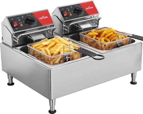 CROSSON ETL Listed Dual Tank 26Lbs Electric Deep Fryer with Solid ...