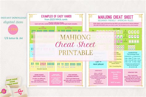 Mahjong Cheat Sheet Printable | American NMJL Style | Easy Hands ...